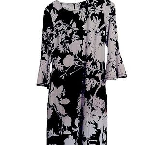 Chaps | NWT | Black & White Floral Bell Sleeve Dress | Women’s 6